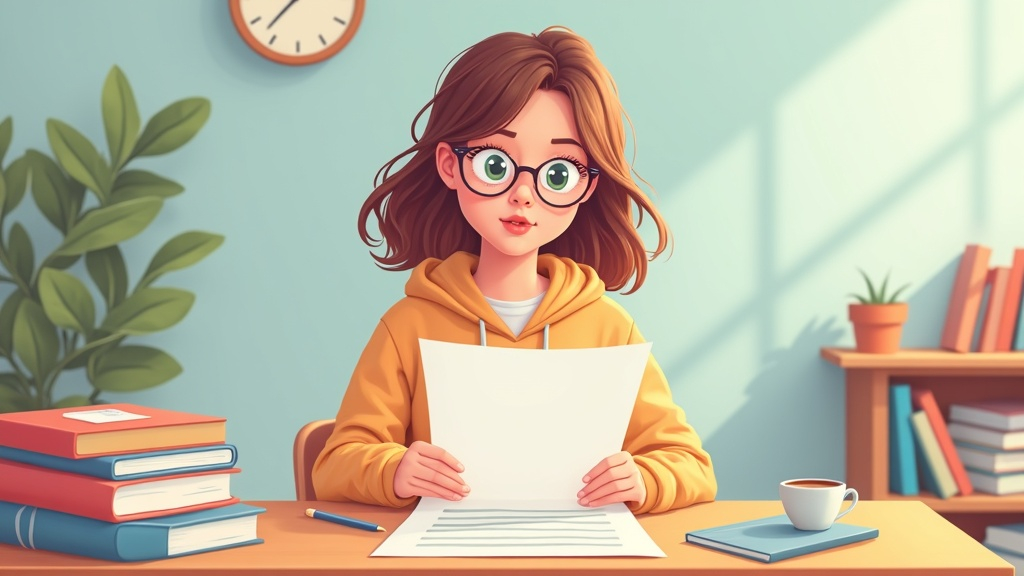 Carefully reading a document.